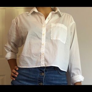 Forever 21 Cropped White Button Up